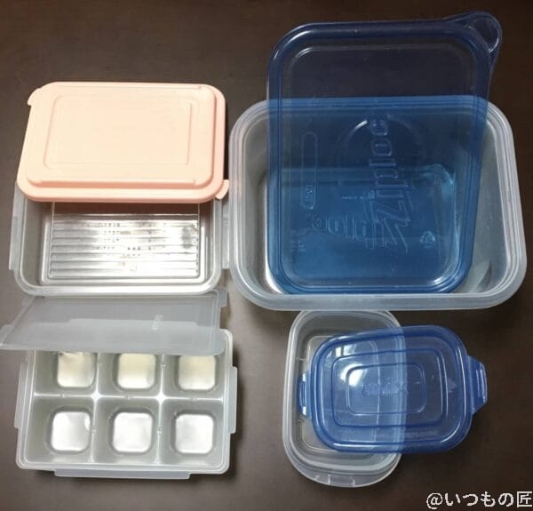 食器洗い乾燥機での実験前のタッパー達