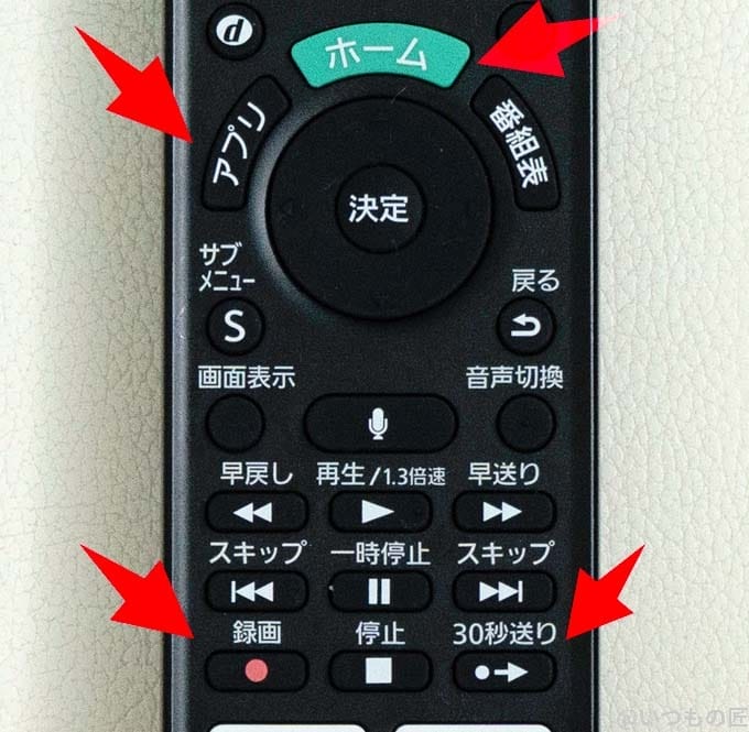 リモコン中段の整理されたボタン群