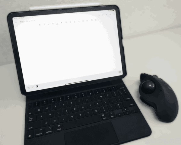 筆者のiPad ProとMagic Keyboard、トラックボールの組み合わせ