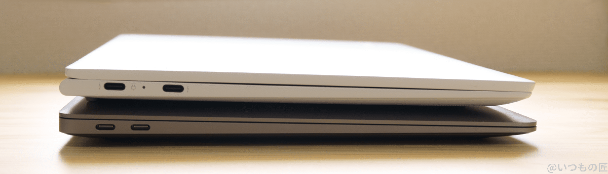 Lenovo Yoga Slim 750i Carbonの横面をM1 Macbook Airと比較してみた
