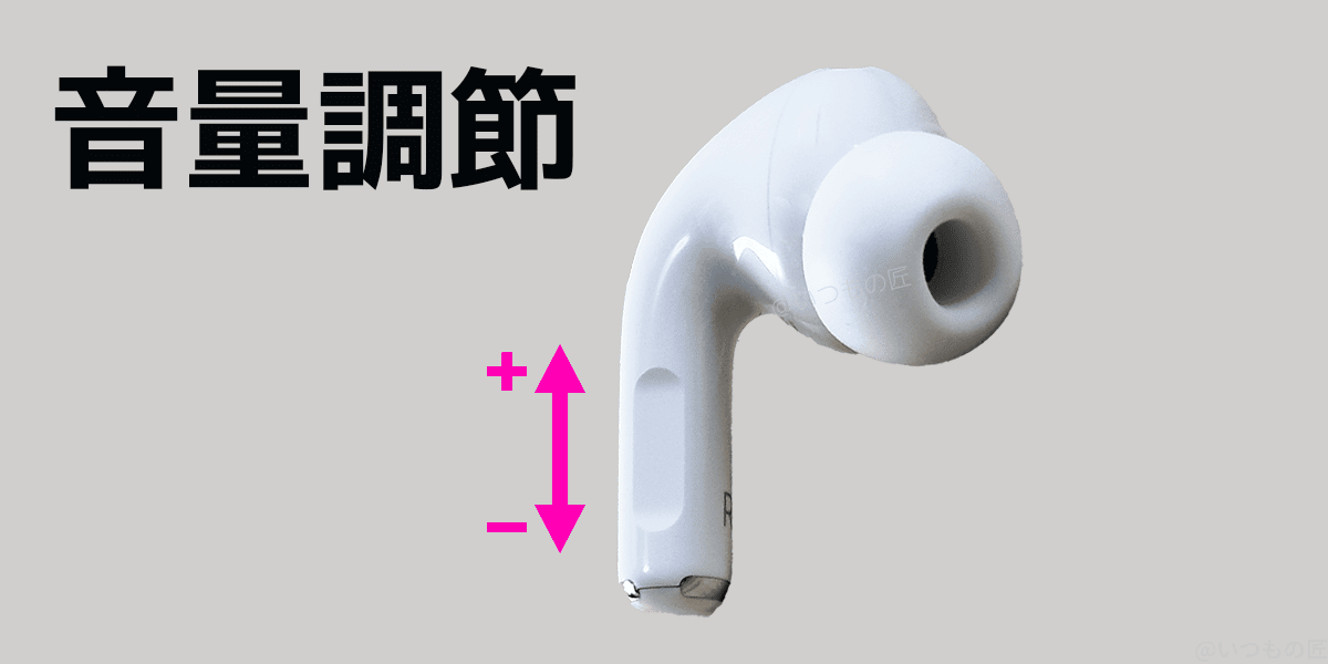 AirPods Pro 第2世代はイヤホンに音声調節機能を搭載している。アンテナを上下にこすって調節できる。