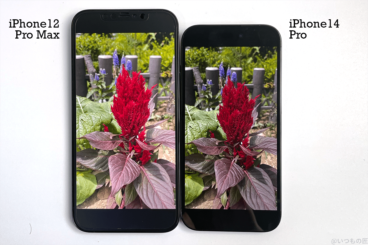 iPhone12 Pro MaxとiPhone14 Proの室内での表示状態
