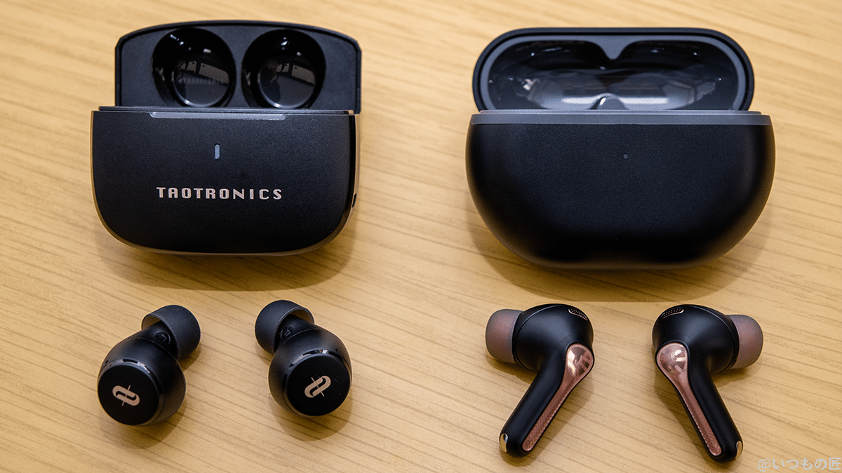 TaoTronics SoundLiberty 97とSOUNDPEATS Capsule3 Proの外観を比較した