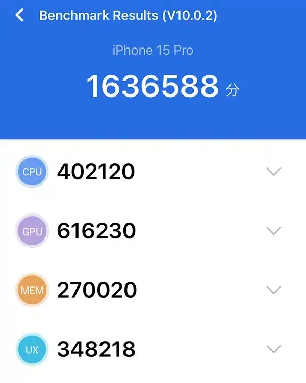 iPhone15 ProのAntutu Benchmark結果 2回目
