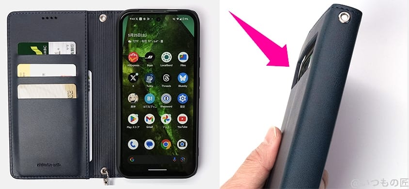 Google Pixel 8a 評判 口コミ アンケート　手帳型ケースであればカメラのでっぱりが気にならない
