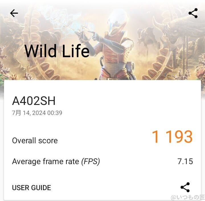 AQUOS Wish4 AnTuTu ベンチマーク
3D MarkのWild Lifeのスコア