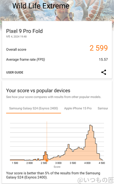 Google Pixel 9 Pro Fold AnTuTu ベンチマーク 3D MarkのWild Life Extremeのスコア