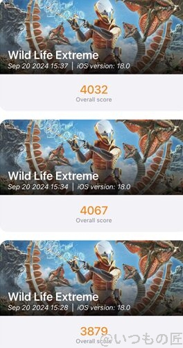 iPhone16 AnTuTu ベンチマーク 3D MarkのWild Life Extremeのスコア