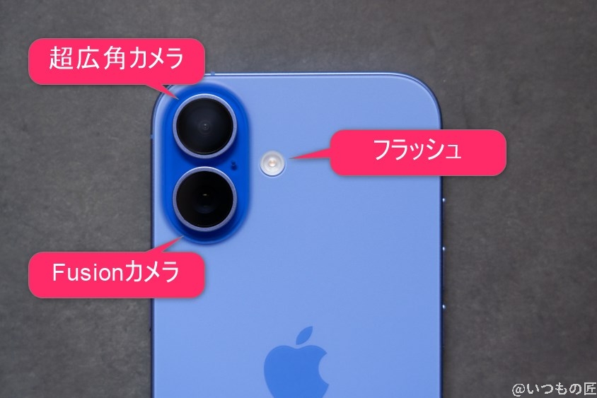 iPhone 16/16 Plus カメラ
iPhone 16のリアカメラのイメージ図