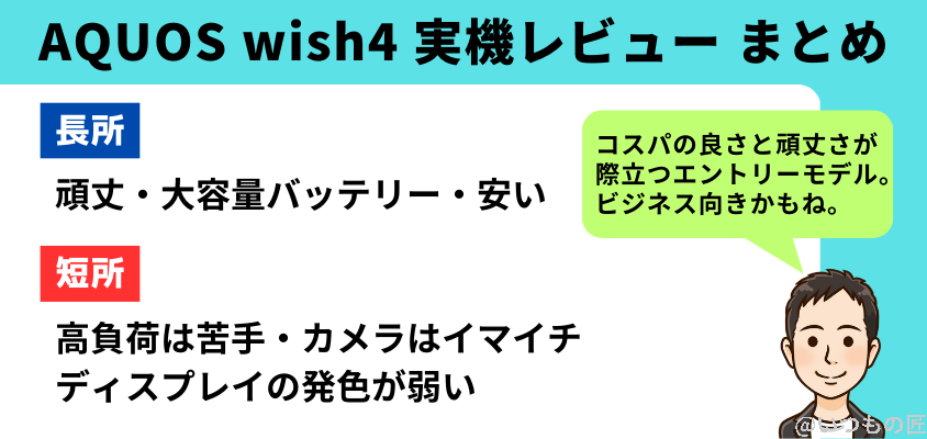 AQUOS wish4 レビュー
実機レビュー結果のまとめ