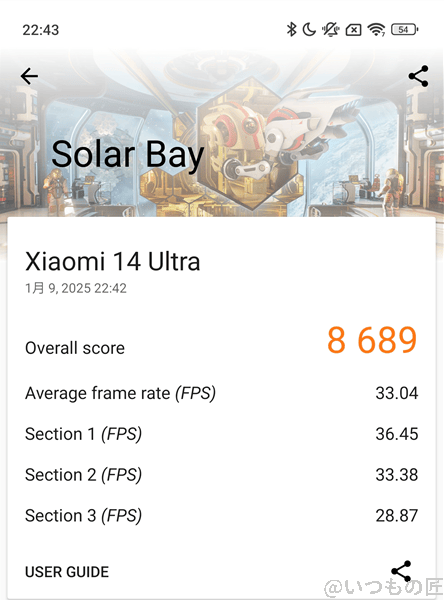 Xiaomi 14 Ultra ベンチマーク 3D MarkのSolar Bayのスコア