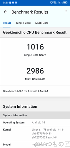 Geekbenchでnubia Flip 2のベンチマークを計測した時の最高スコア